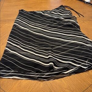 100% Silk Alfani Wrap Asymmetrical Skirt Plus Size 22W Black White stripes EUC